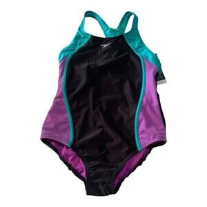 Speedo girls size 16 xl one piece Purple black Swimsuit bathing suit new